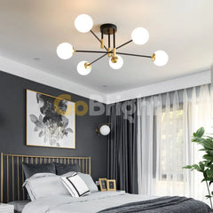 Lustra Globuri Albe 6xE27 65cm Negru + Auriu