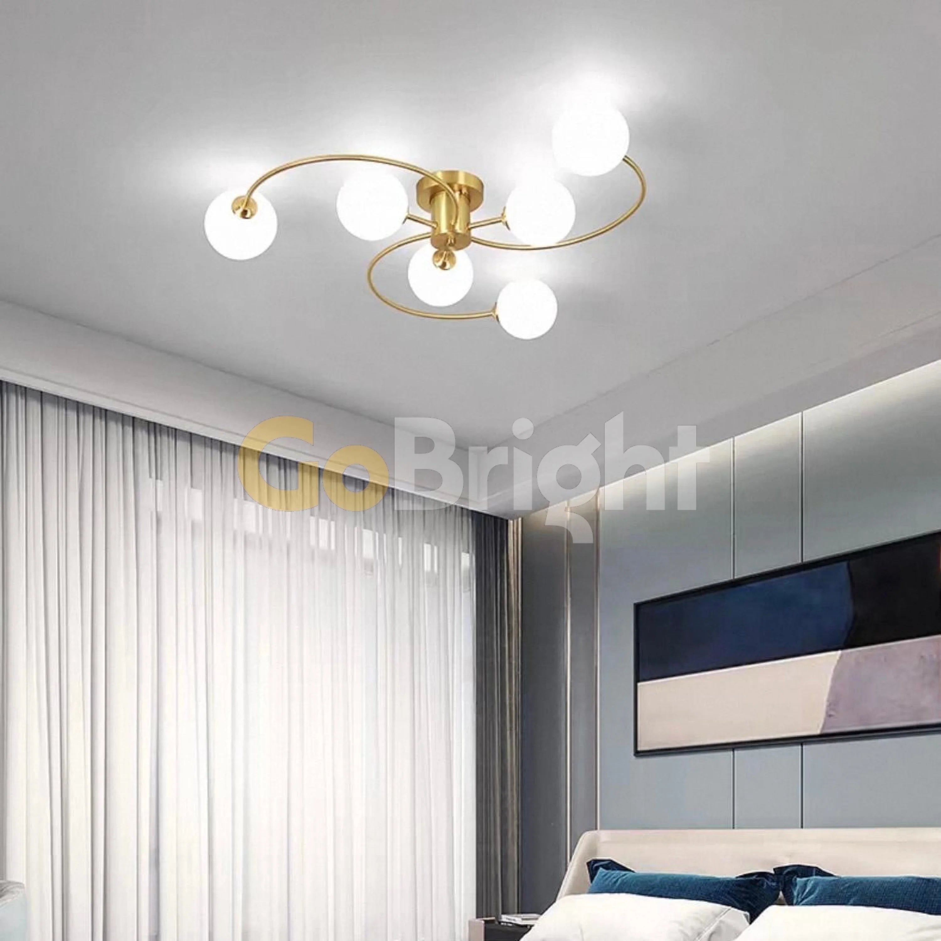 Lustra Globuri Albe 6xE27 80cm Auriu