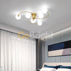 Lustra Globuri Albe 6xE27 80cm Auriu