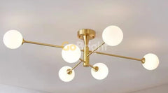 Lustra Globuri Albe 6xG9 85cm Auriu