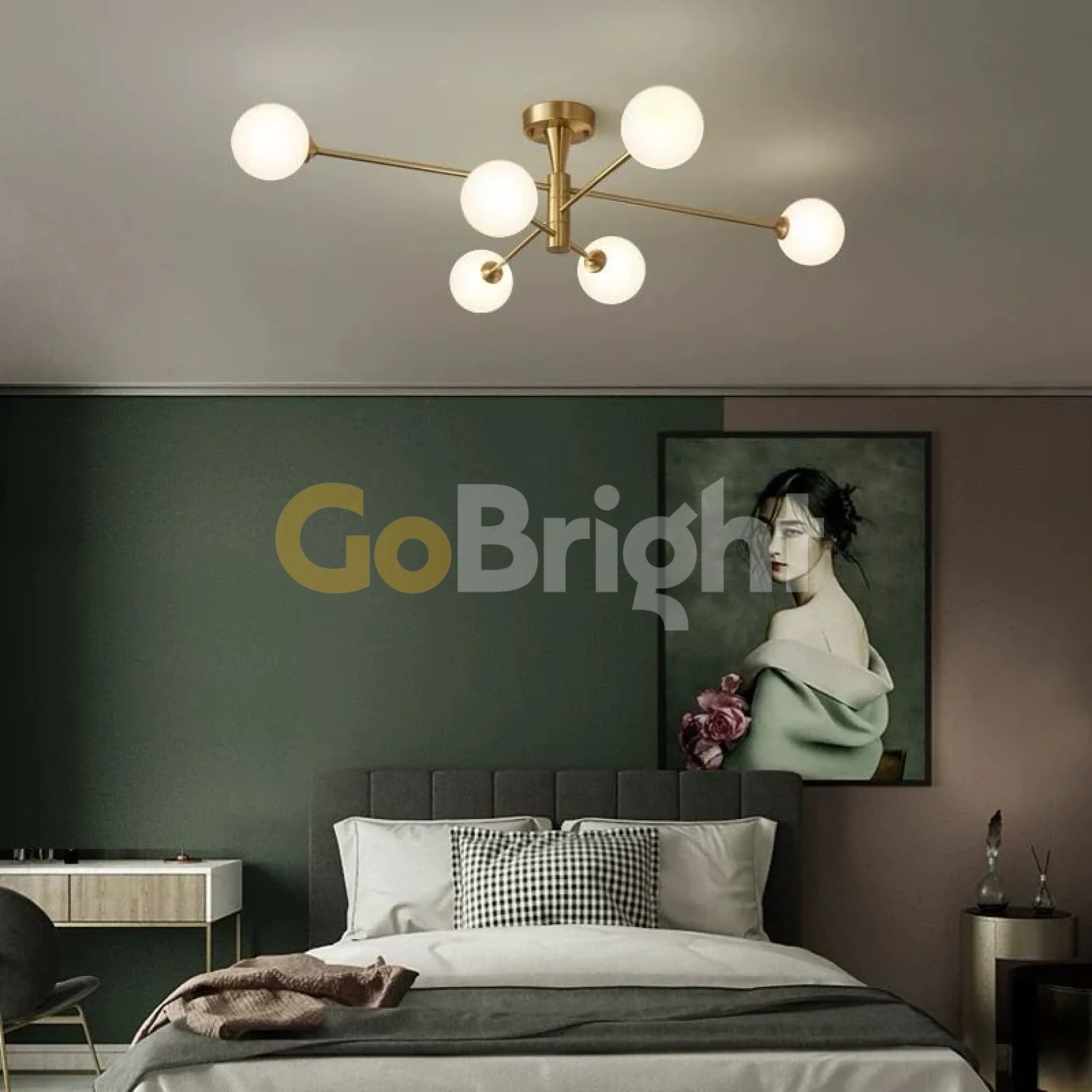 Lustra Globuri Albe 6xG9 85cm Auriu