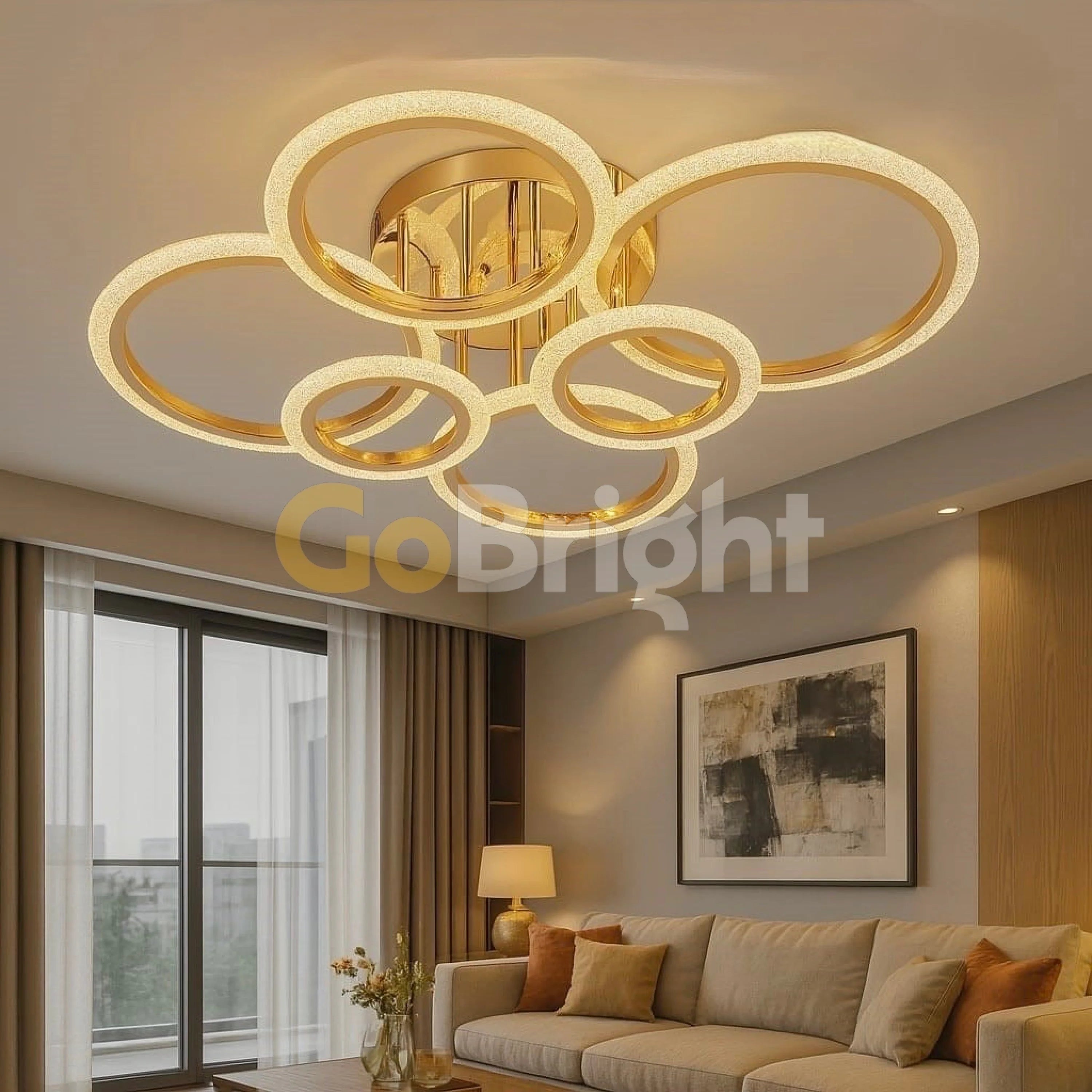 Lustra LED 132W cu Telecomanda Jeni 3 Tipuri de Lumini Auriu