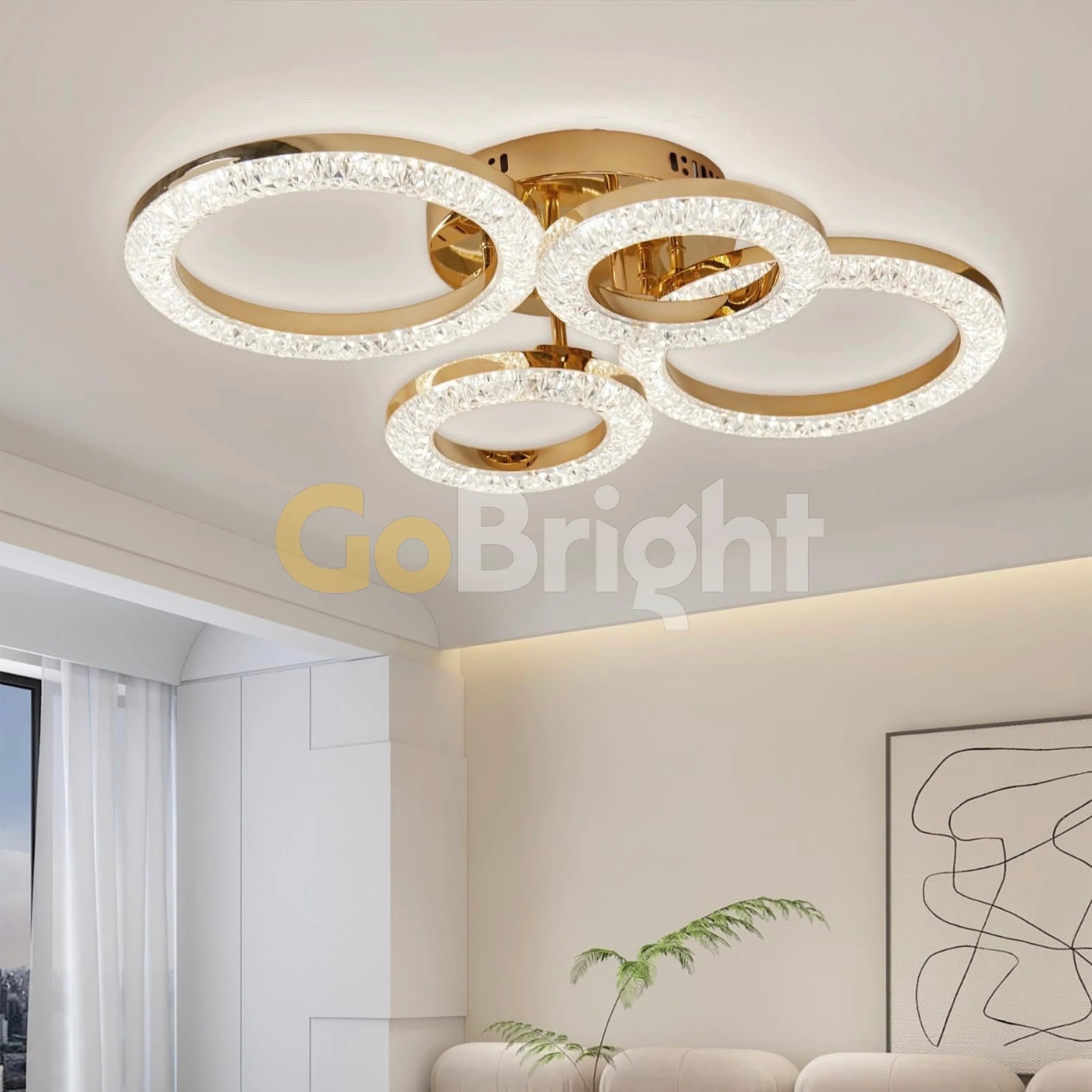 Lustra LED 85W cu Telecomanda Iris 3 Tipuri de Lumini Auriu