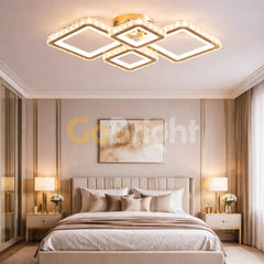 Lustra LED Cristale 160W 3 Tipuri de Lumini Auriu Patrata