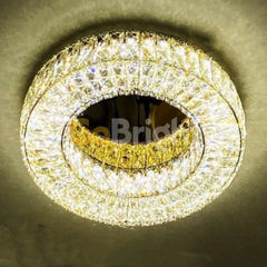 Lustra LED Crystal 50cm cu Telecomanda 3 Tipuri de Lumini 140W Auriu