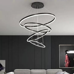 Pendul LED Diametru 80 + 60 + 40 + 20cm 220W cu Telecomanda Raven 3 Tipuri de Lumini Negru