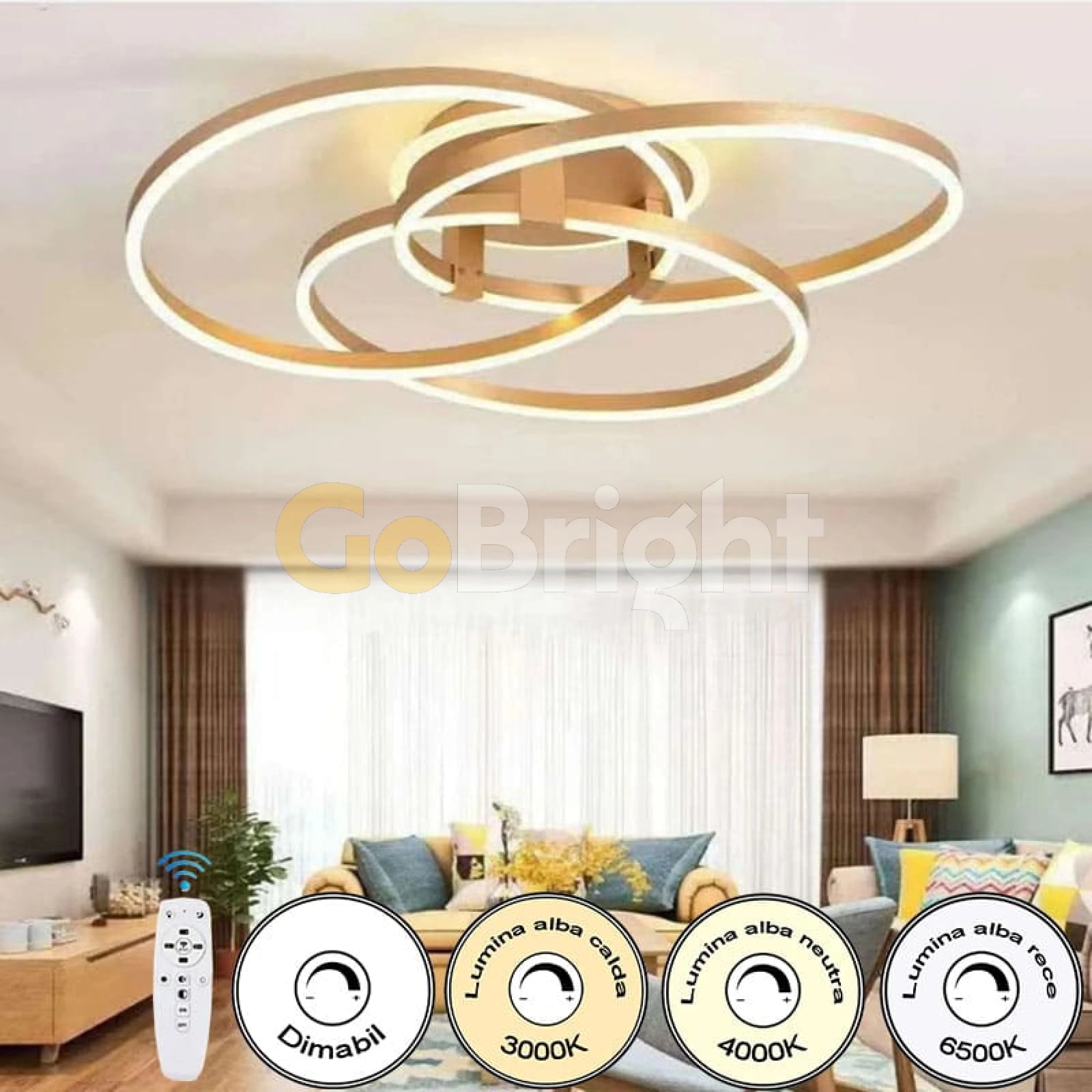 Lustra LED cu Telecomanda Azele 3 Tipuri de Lumini 240W Auriu