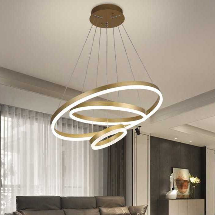 Pendul LED Diametru 60 + 40 + 20cm 150W cu Telecomanda Raven 3 Tipuri de Lumini Auriu