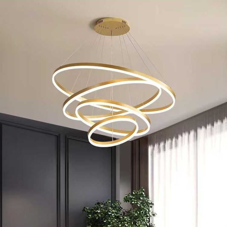Pendul LED Diametru 80 + 60 + 40 + 20cm 220W cu Telecomanda Raven 3 Tipuri de Lumini Auriu