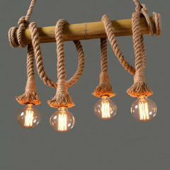 Pendul Rustic Bambus 4xE27 Reglabil 40cm