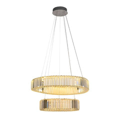 Pendul LED Diametru 55+35cm 128W Cristal cu Telecomanda Crystal 3 Tipuri de Lumini Argintiu