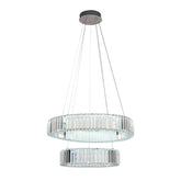 Pendul LED Diametru 55+35cm 128W Cristal cu Telecomanda Crystal 3 Tipuri de Lumini Argintiu