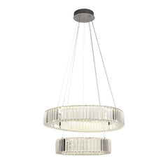 Pendul LED Diametru 55+35cm 128W Cristal cu Telecomanda Crystal 3 Tipuri de Lumini Argintiu