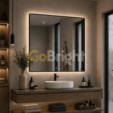 Oglinda LED Premium 80x80cm Rama Neagra Touch 3 Culori Luminoase