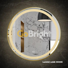 Oglinda LED Rotunda 70cm Rama Aurie 3 Tipuri de Lumini Buton Touch Intensitate Reglabila