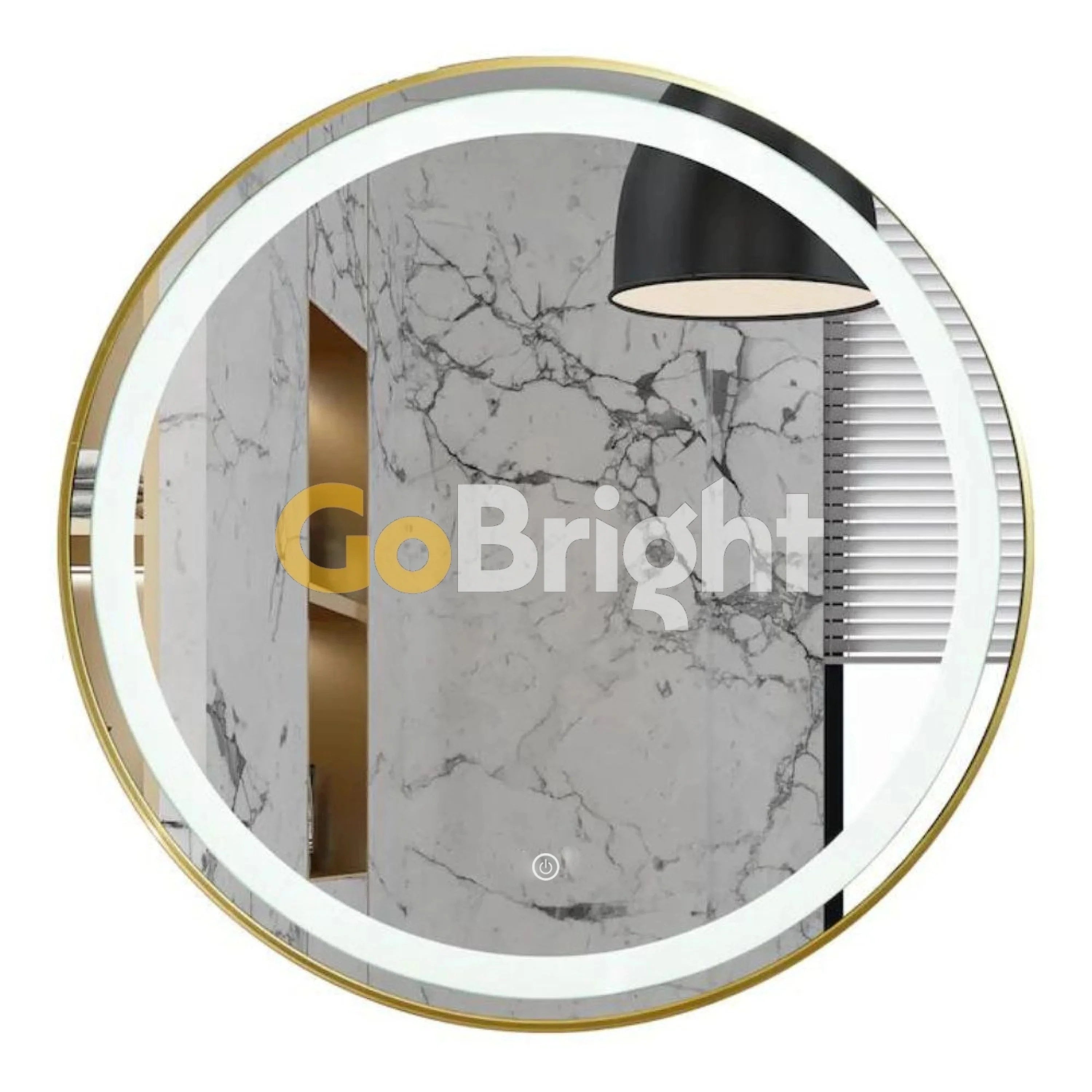 Oglinda LED Rotunda 70cm Rama Aurie 3 Tipuri de Lumini Buton Touch Intensitate Reglabila