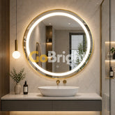 Oglinda LED Rotunda 90cm Rama Aurie 3 Tipuri de Lumini Buton Touch Dezaburire Intensitate Reglabila