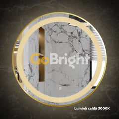 Oglinda LED Rotunda 90cm Rama Aurie 3 Tipuri de Lumini Buton Touch Dezaburire Intensitate Reglabila