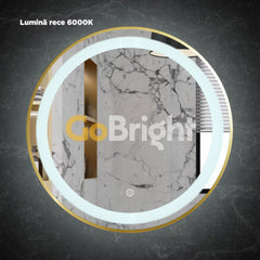 Oglinda LED Rotunda 90cm Rama Aurie 3 Tipuri de Lumini Buton Touch Dezaburire Intensitate Reglabila