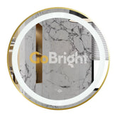 Oglinda LED Rotunda 90cm Rama Aurie 3 Tipuri de Lumini Buton Touch Dezaburire Intensitate Reglabila