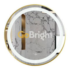Oglinda LED Rotunda 90cm Rama Aurie 3 Tipuri de Lumini Buton Touch Dezaburire Intensitate Reglabila
