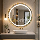 Oglinda LED Rotunda 90cm Rama Aurie 3 Tipuri de Lumini Buton Touch Dezaburire Intensitate Reglabila