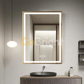 Oglinda LED Smart 60x80cm Auriu Senzor Miscare Dezaburire 3 Culori Luminoase Afisaj Ceas & Temperatura – Sticla Premium