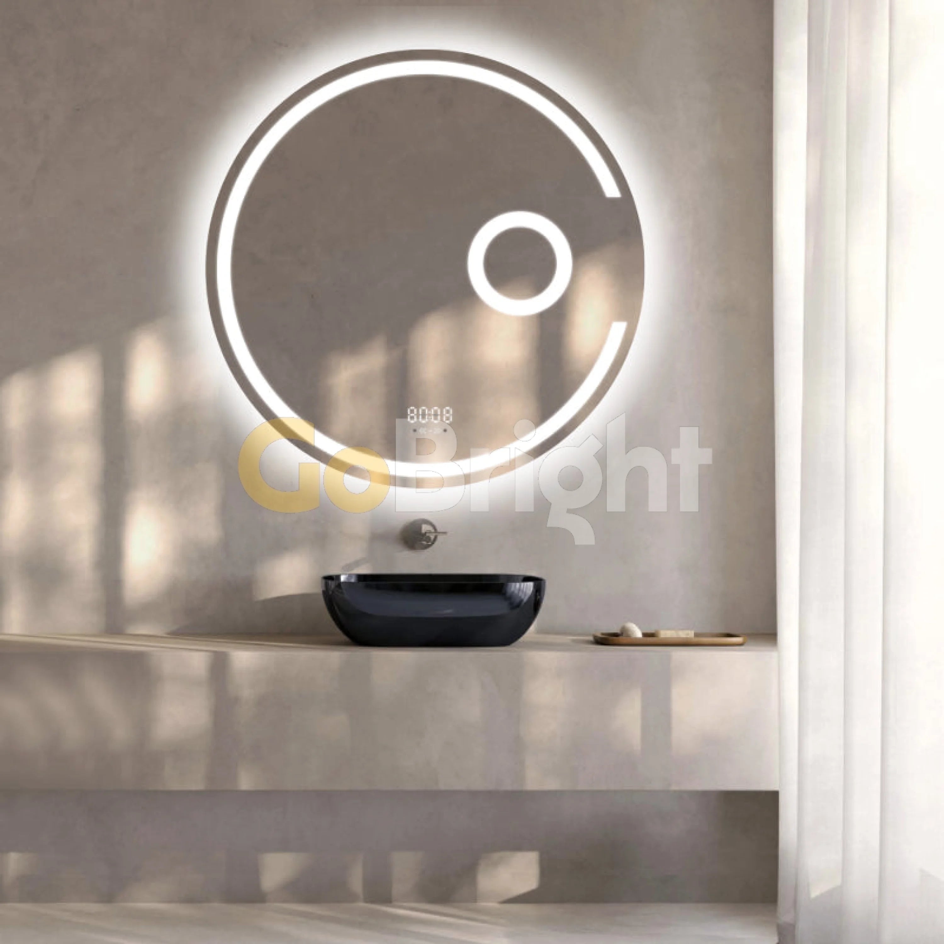 Oglinda LED Smart 70cm Senzor Miscare Lupa Dezaburire 3 Culori Luminoase Afisaj Ceas & Temperatura – Sticla Premium 5 mm