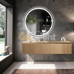 Oglinda baie LED 90x70cm Rama Neagra 3 Tipuri de Lumini Buton Touch Dezaburire Intensitate Reglabila