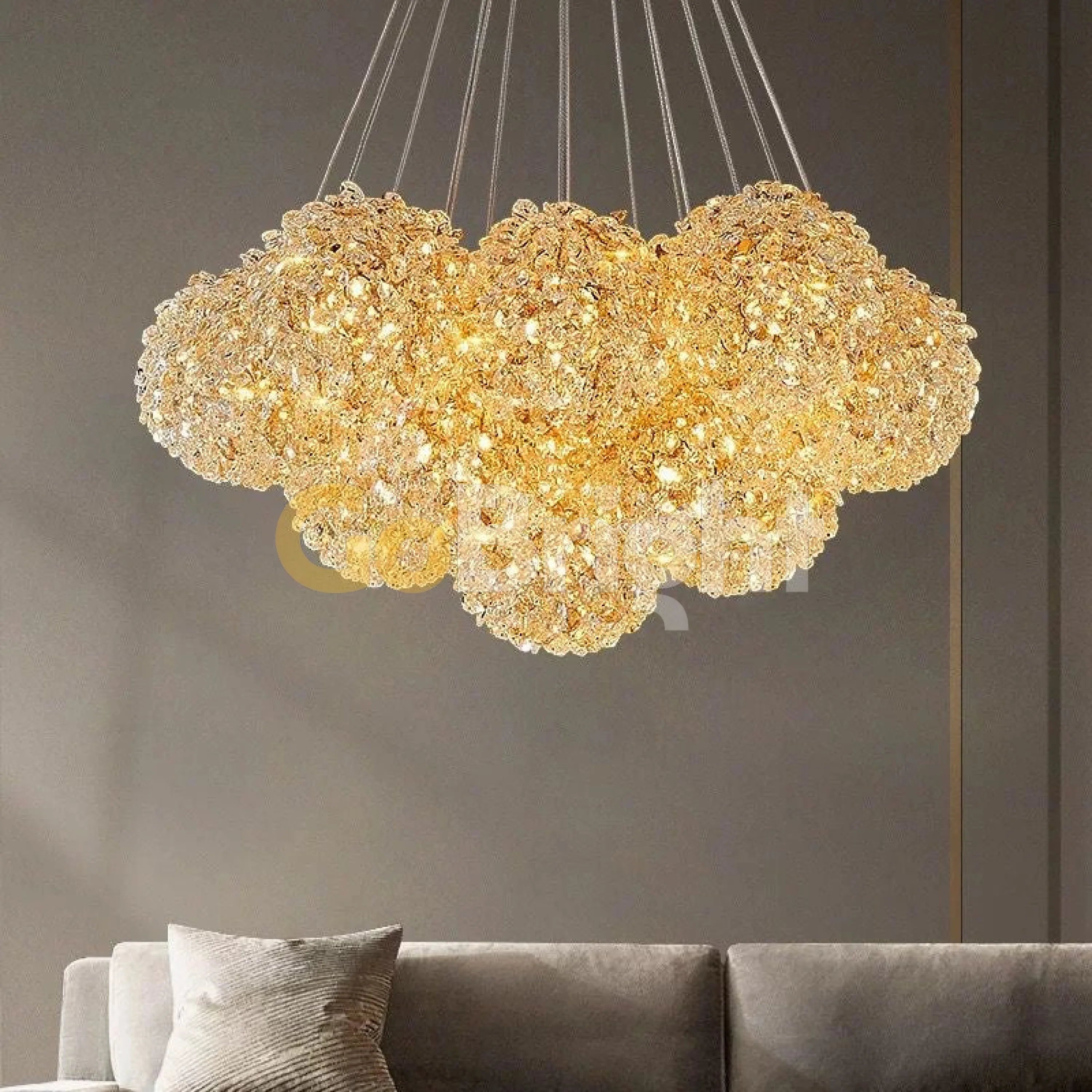 Pendul 7 Bile Cristale Glow 7xG9 Auriu