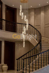 Pendul LED 10 Surse 126W cu Telecomanda Cascade 3 Tipuri de Lumini Auriu