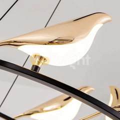 Pendul LED 3 Pasari Diametru 40cm 30W 3 Tipuri de Lumini Negru + Auriu