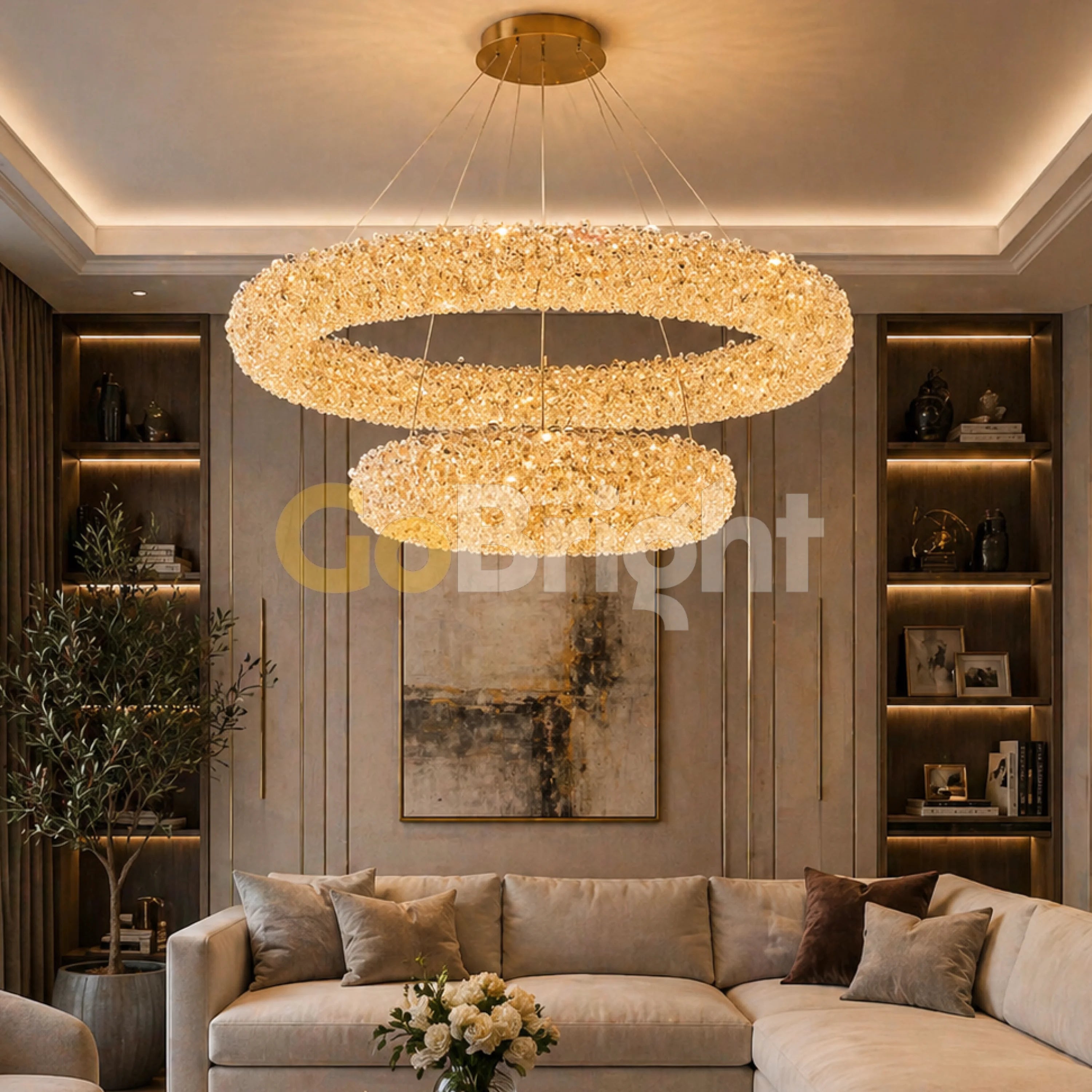 Pendul LED 60 + 40cm 100W cu Telecomanda Glow 3 Tipuri de Lumini Auriu