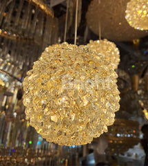 Pendul LED 7 Bile Cristale 100W cu Telecomanda Glow 3 Tipuri de Lumini Auriu