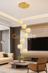 Pendul LED 7 Bile Cristale 100W cu Telecomanda Glow 3 Tipuri de Lumini Auriu