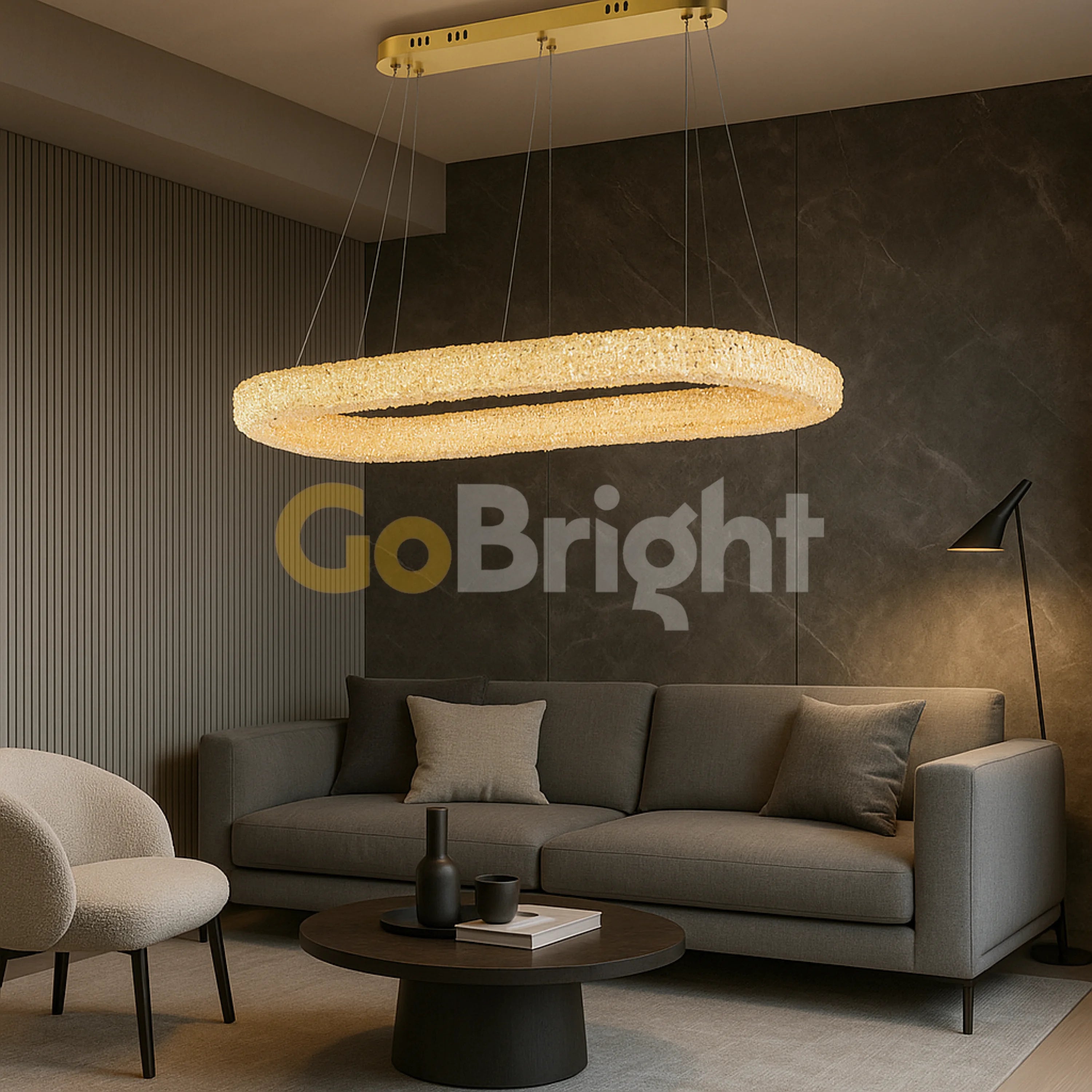 Pendul LED 90x30cm 75W cu Telecomanda Glow 3 Tipuri de Lumini Auriu