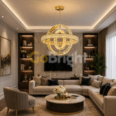 Pendul LED Aura 195W Cristal cu Telecomanda 3 Tipuri de Lumini Auriu