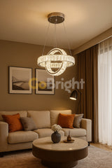 Pendul LED Aura 95W Cristal cu Telecomanda 3 Tipuri de Lumini Auriu