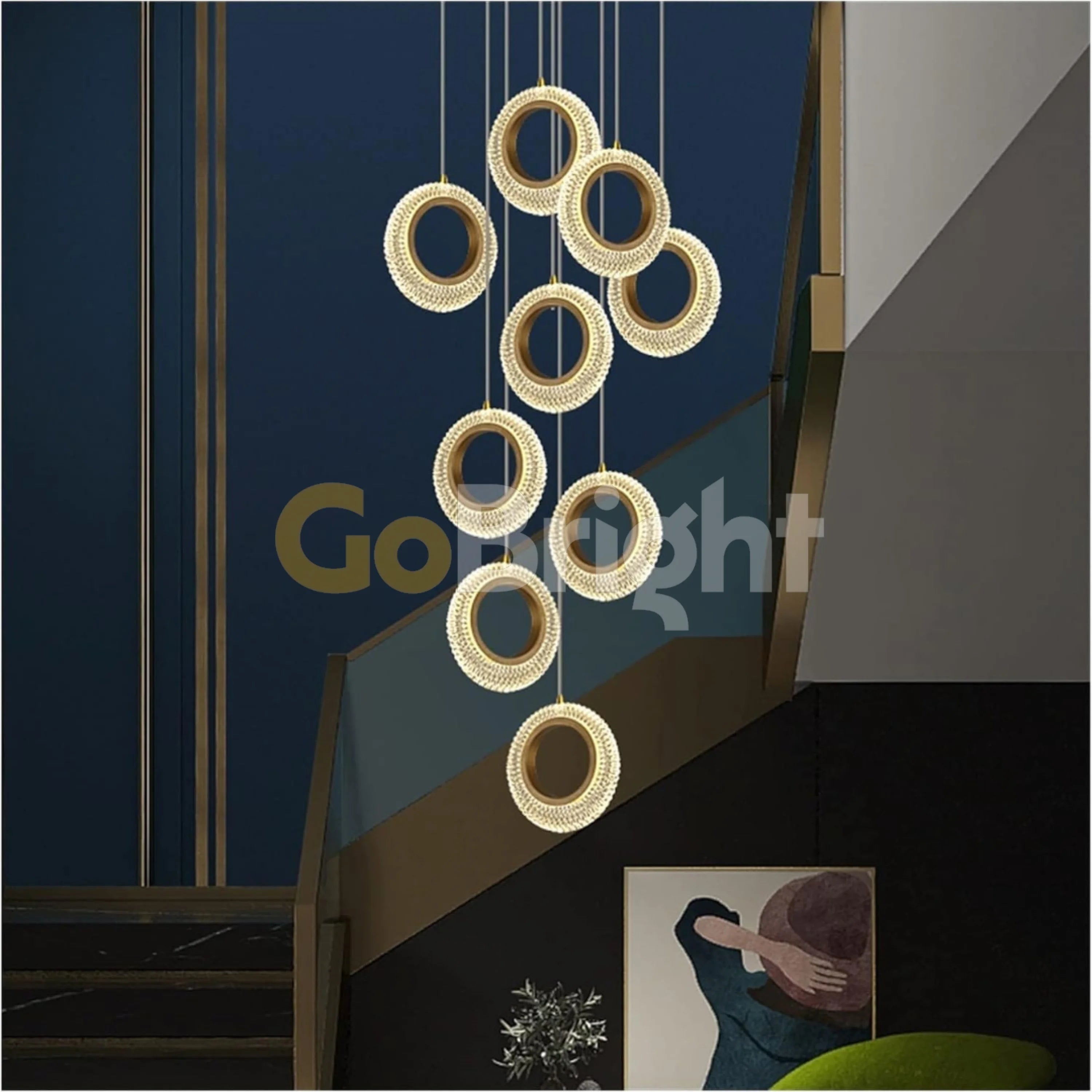 Pendul LED Diametru 40cm 140W cu Telecomanda Trinity 3 Tipuri de Lumini Auriu