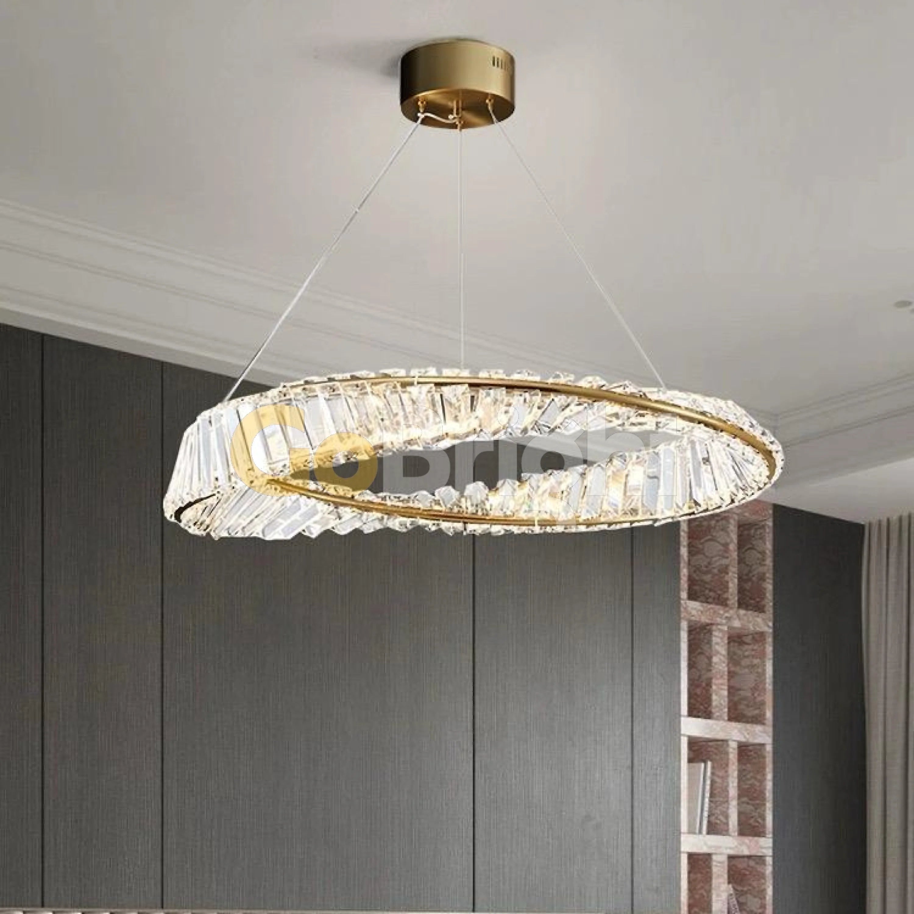 Pendul LED Diametru 40cm 48W Cristal cu Telecomanda Crystal 3 Tipuri de Lumini Auriu