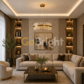 Pendul LED Diametru 40cm 60W Cristal cu Telecomanda Nemesis 3 Tipuri de Lumini Auriu