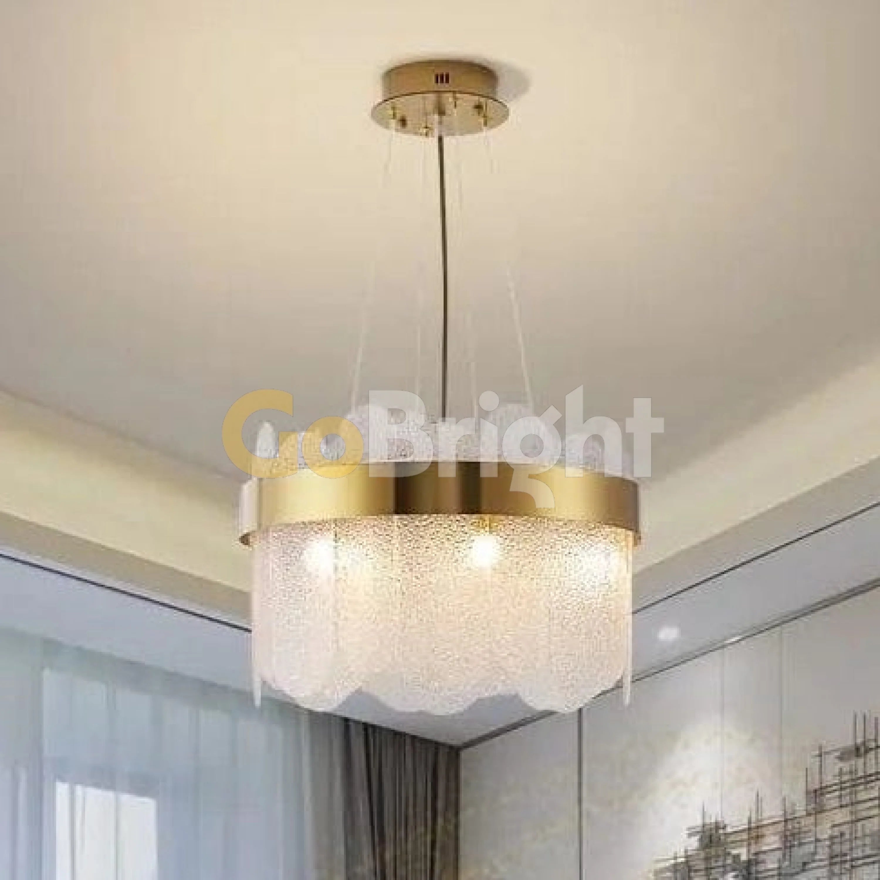 Pendul LED Diametru 40cm 60W Cristal cu Telecomanda Spino 3 Tipuri de Lumini Auriu