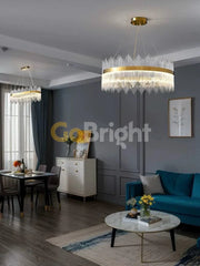 Pendul LED Diametru 40cm 64W Cristal cu Telecomanda Spiral 3 Tipuri de Lumini Auriu