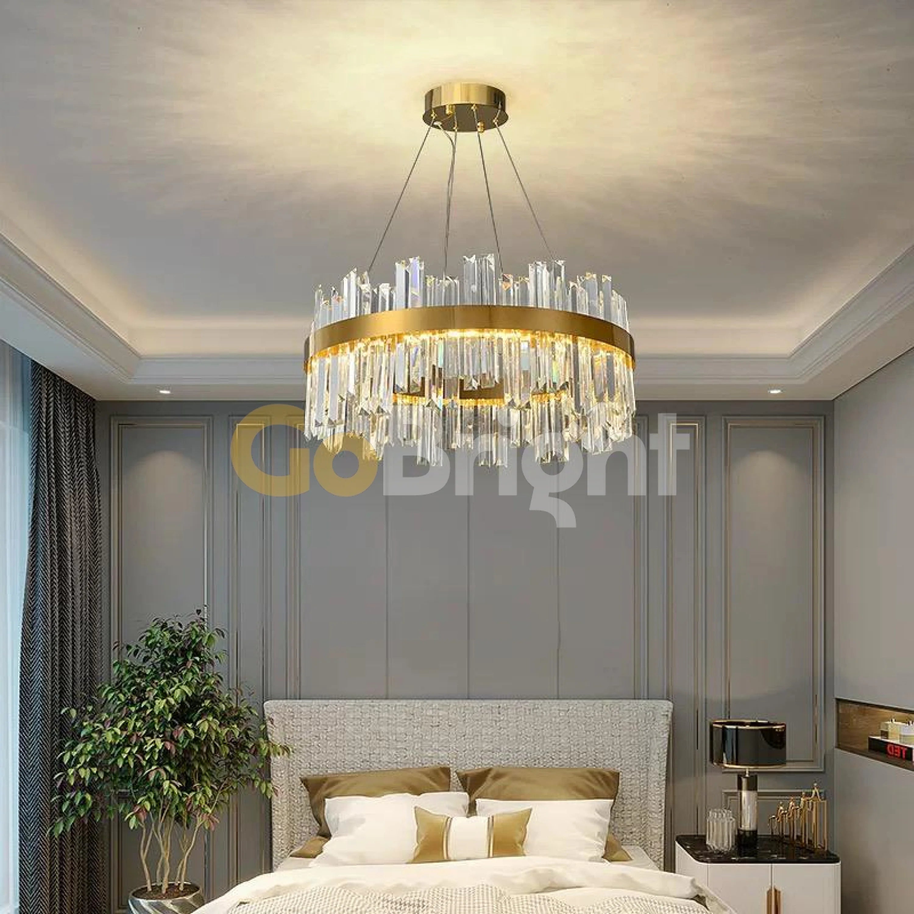 Pendul LED Diametru 40cm 64W Cristal cu Telecomanda Spiral 3 Tipuri de Lumini Auriu