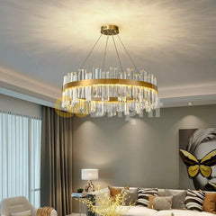 Pendul LED Diametru 40cm 64W Cristal cu Telecomanda Spiral 3 Tipuri de Lumini Auriu