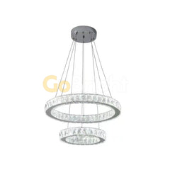 Pendul LED Diametru 50 + 30cm 100W Cristal cu Telecomanda Crystal 3 Tipuri de Lumini Crom