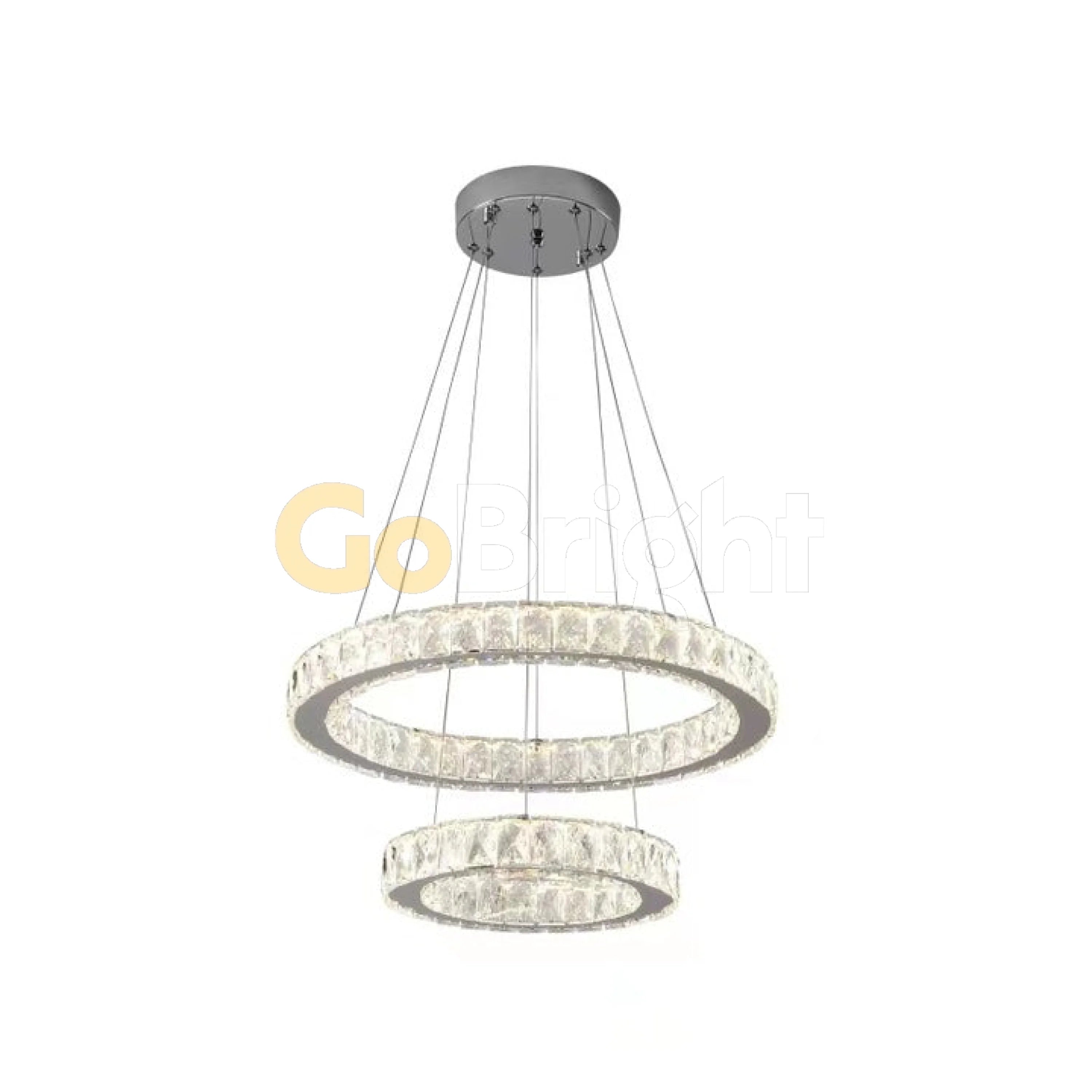 Pendul LED Diametru 50 + 30cm 100W Cristal cu Telecomanda Crystal 3 Tipuri de Lumini Crom