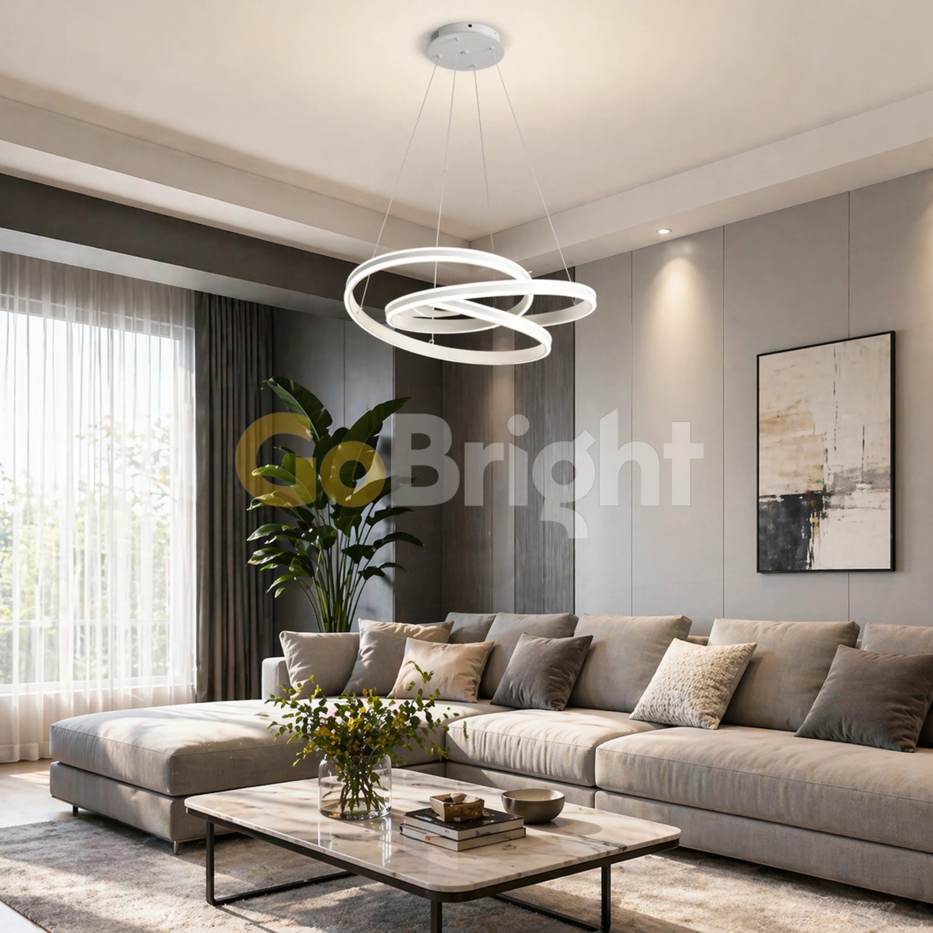 Pendul LED Diametru 50cm 120W cu Telecomanda Trinity 3 Tipuri de Lumini Alb