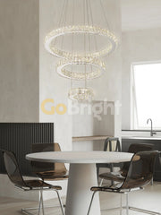 Pendul LED Diametru 60 + 40 + 20cm 120W Cristal cu Telecomanda Crystal 3 Tipuri de Lumini Crom