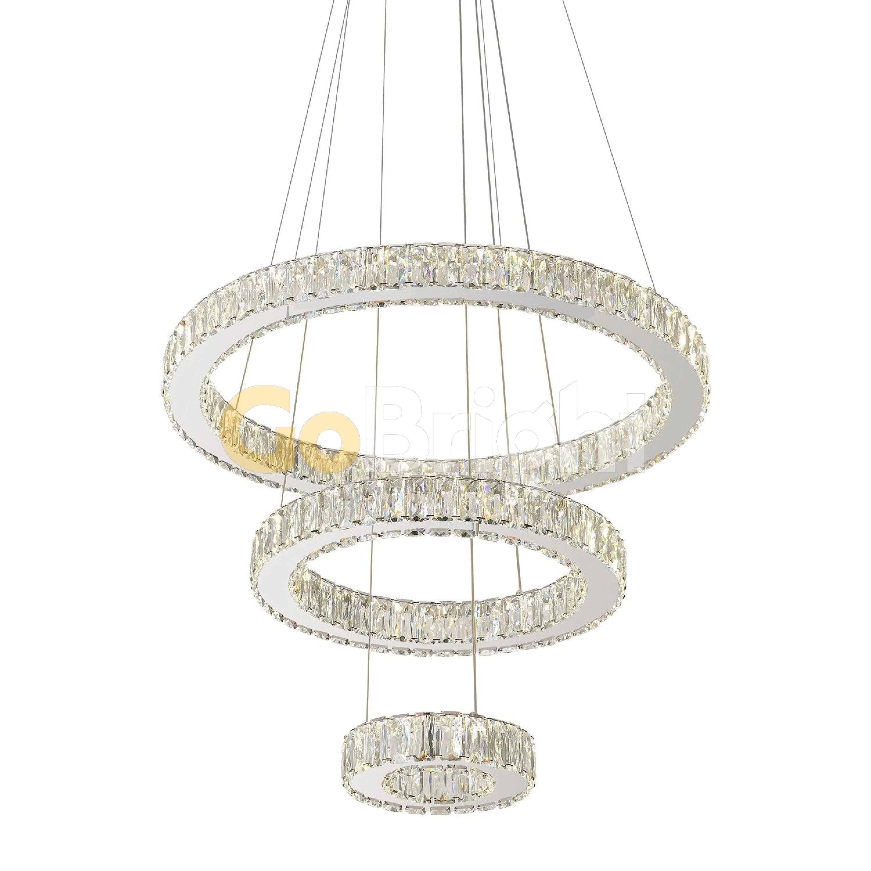 Pendul LED Diametru 60 + 40 + 20cm 120W Cristal cu Telecomanda Crystal 3 Tipuri de Lumini Crom